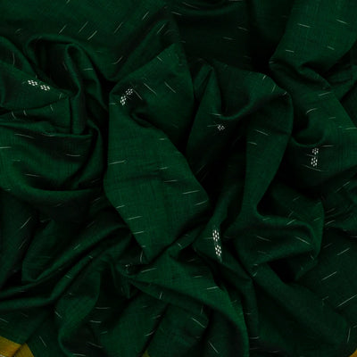 Dark Green Orissa Cotton Saree With Stripes & Buttas