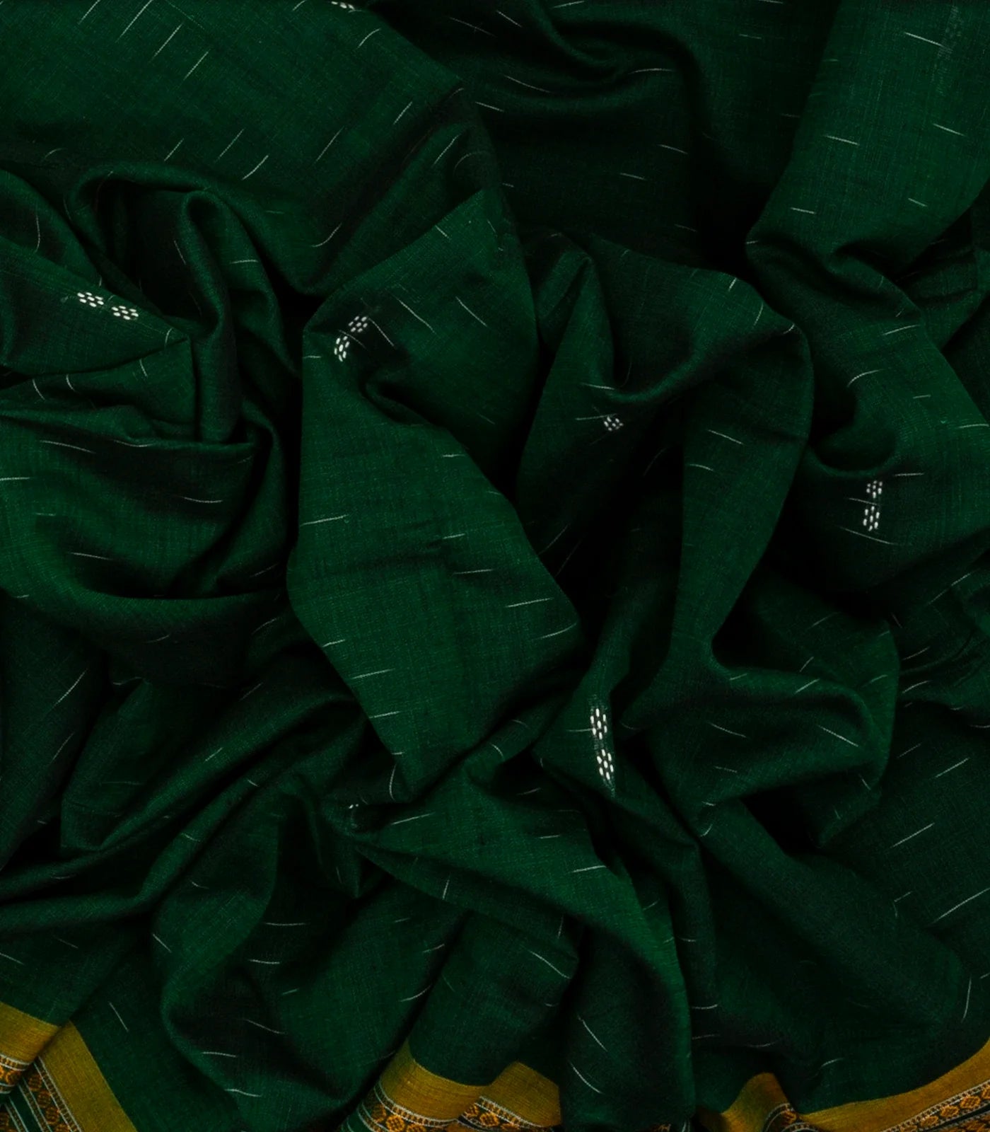 Dark Green Orissa Cotton Saree With Stripes & Buttas