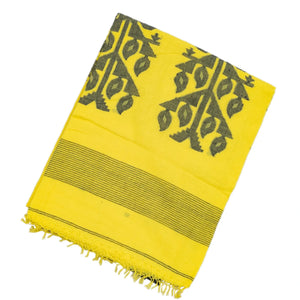 Lemon Yellow Handloom Bengal Cotton Saree With Coin Buttas