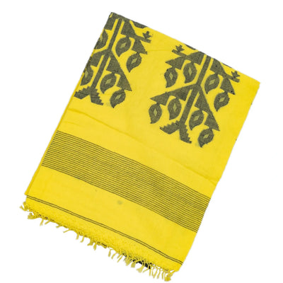Lemon Yellow Handloom Bengal Cotton Saree With Coin Buttas