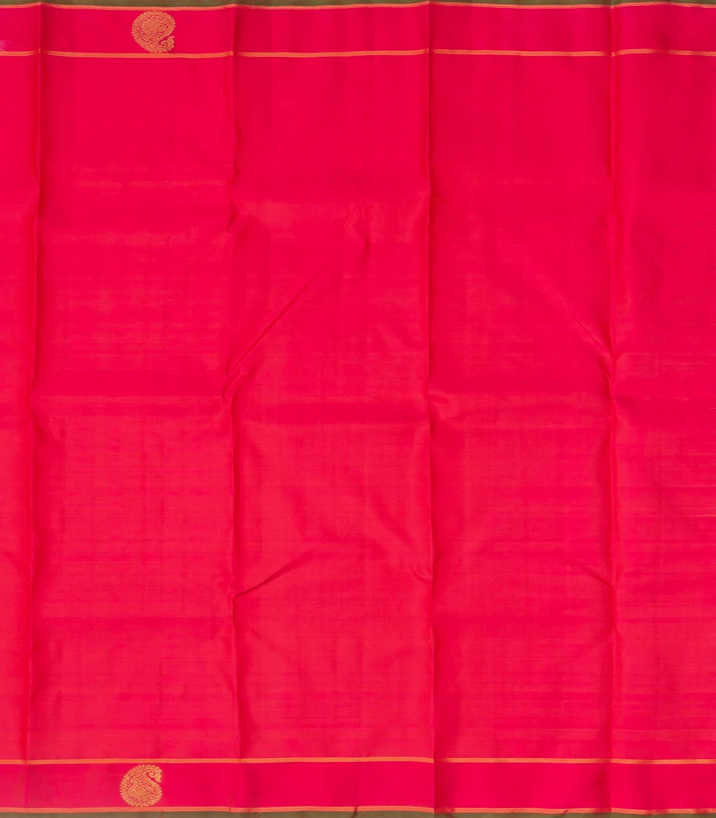 Orange Handloom Kanchipuram Silk Saree With Green Stripes