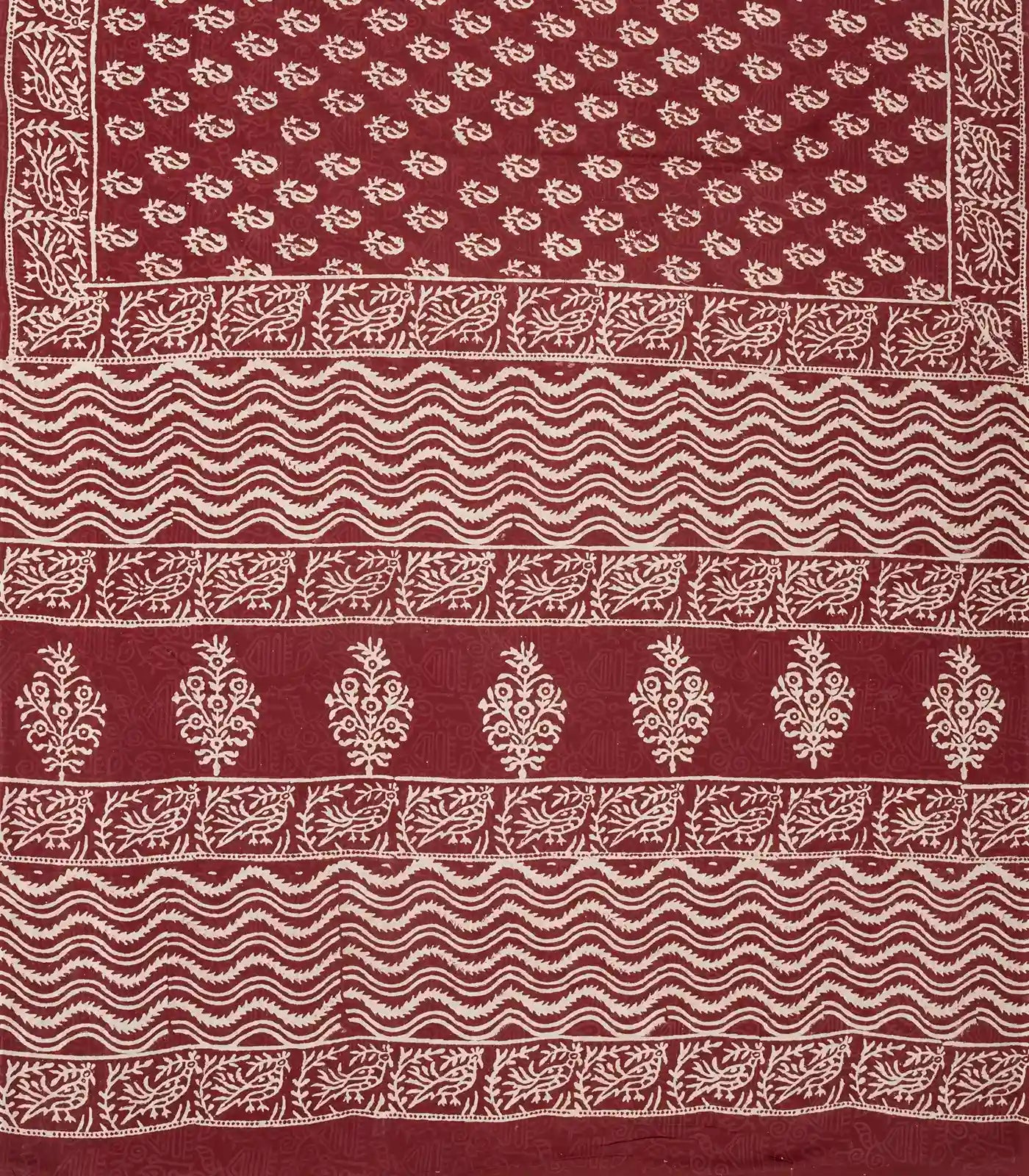 Maroon Woven Jaipur Cotton Saree Printed And Floral  Motifs