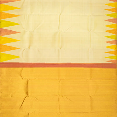 Beige Handloom Kanchipuram Korvai Silk Saree With Temple Border