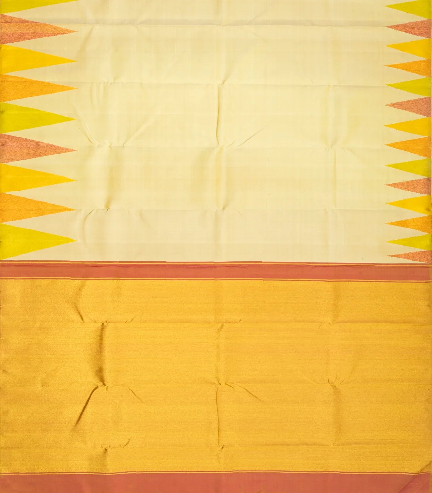 Beige Handloom Kanchipuram Korvai Silk Saree With Temple Border