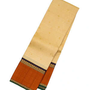 Cream Handloom Kanchipuram Korvai Silk Saree With Kamalam Buttas
