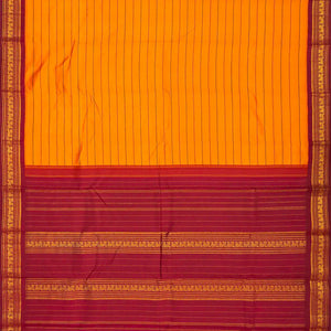 Mango Yellow Handloom Kanchipuram Korvai Silk Saree With Stripes
