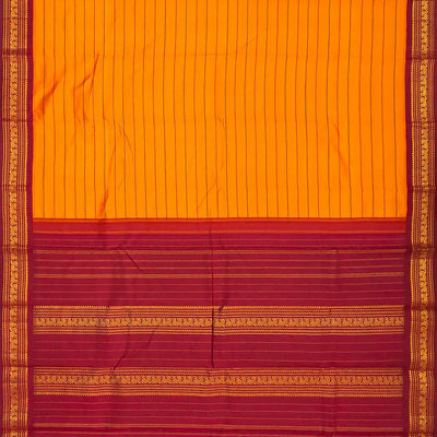 Mango Yellow Handloom Kanchipuram Korvai Silk Saree With Stripes