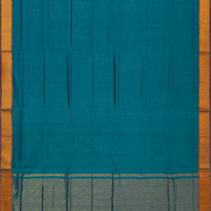 Cyan Mangalagiri Cotton Saree With Stripes & Zari Border