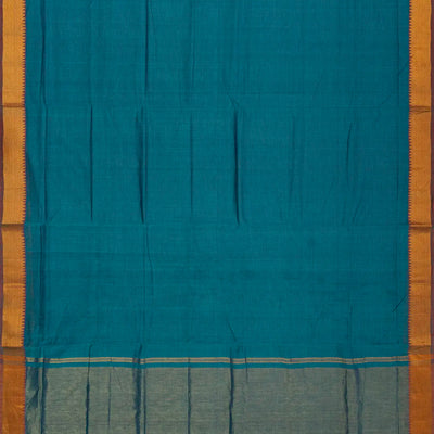 Cyan Mangalagiri Cotton Saree With Stripes & Zari Border