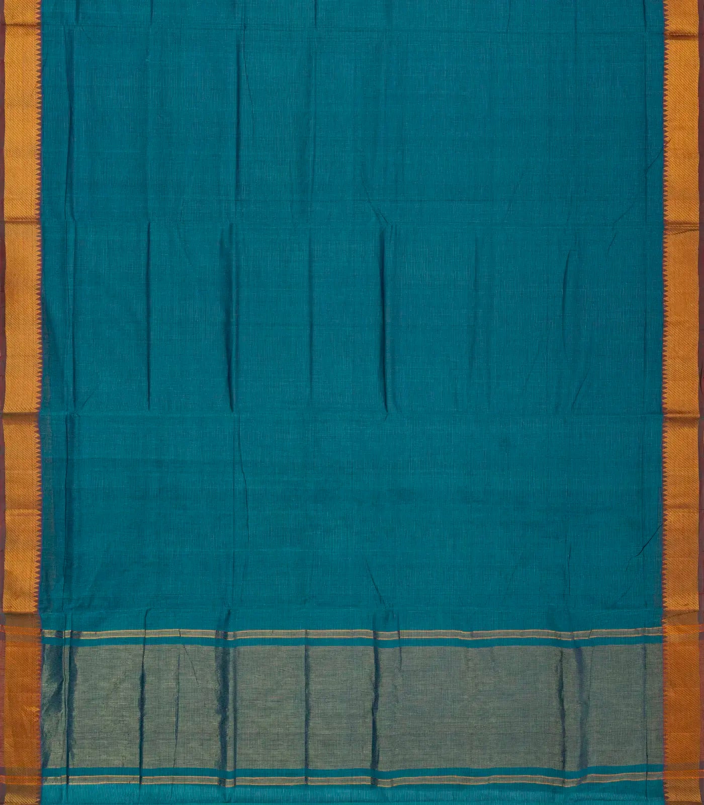 Cyan Mangalagiri Cotton Saree With Stripes & Zari Border