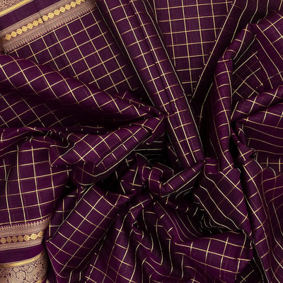 Burgundy Handloom Silk Cotton Saree With Zari Checks