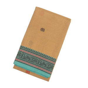 Beige Handloom Kanchi Cotton Saree With Annam & Deer Buttas