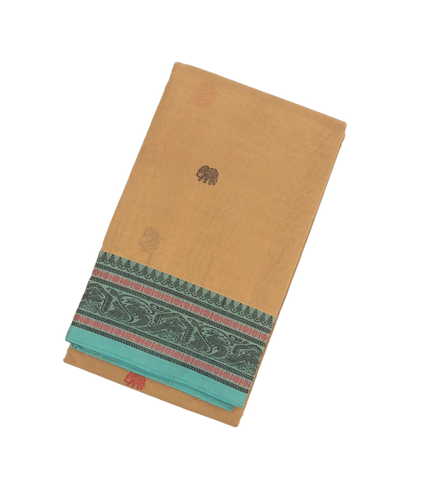 Beige Handloom Kanchi Cotton Saree With Annam & Deer Buttas