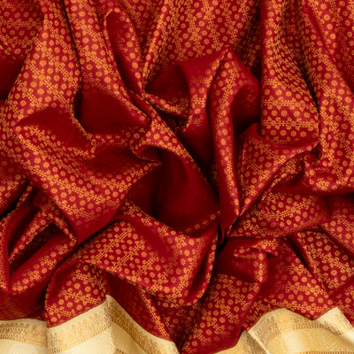 Crimson Handloom Kanchipuram Korvai Silk Saree With Floral Stripes