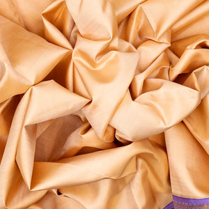 Sandal Handloom Kanchipuram Korvai Silk Saree With Lavender Border