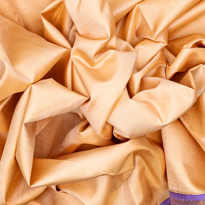 Sandal Handloom Kanchipuram Korvai Silk Saree With Lavender Border