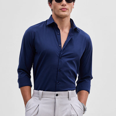 Navy Slim Fit Stretch Shirt