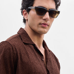 Brown Self-Design Crochet Shirt