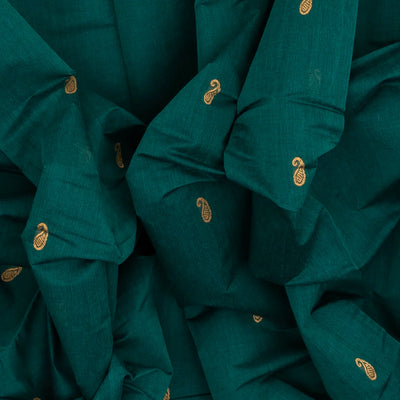 Cyan Handloom Kanchi Cotton Saree With Mango Buttas