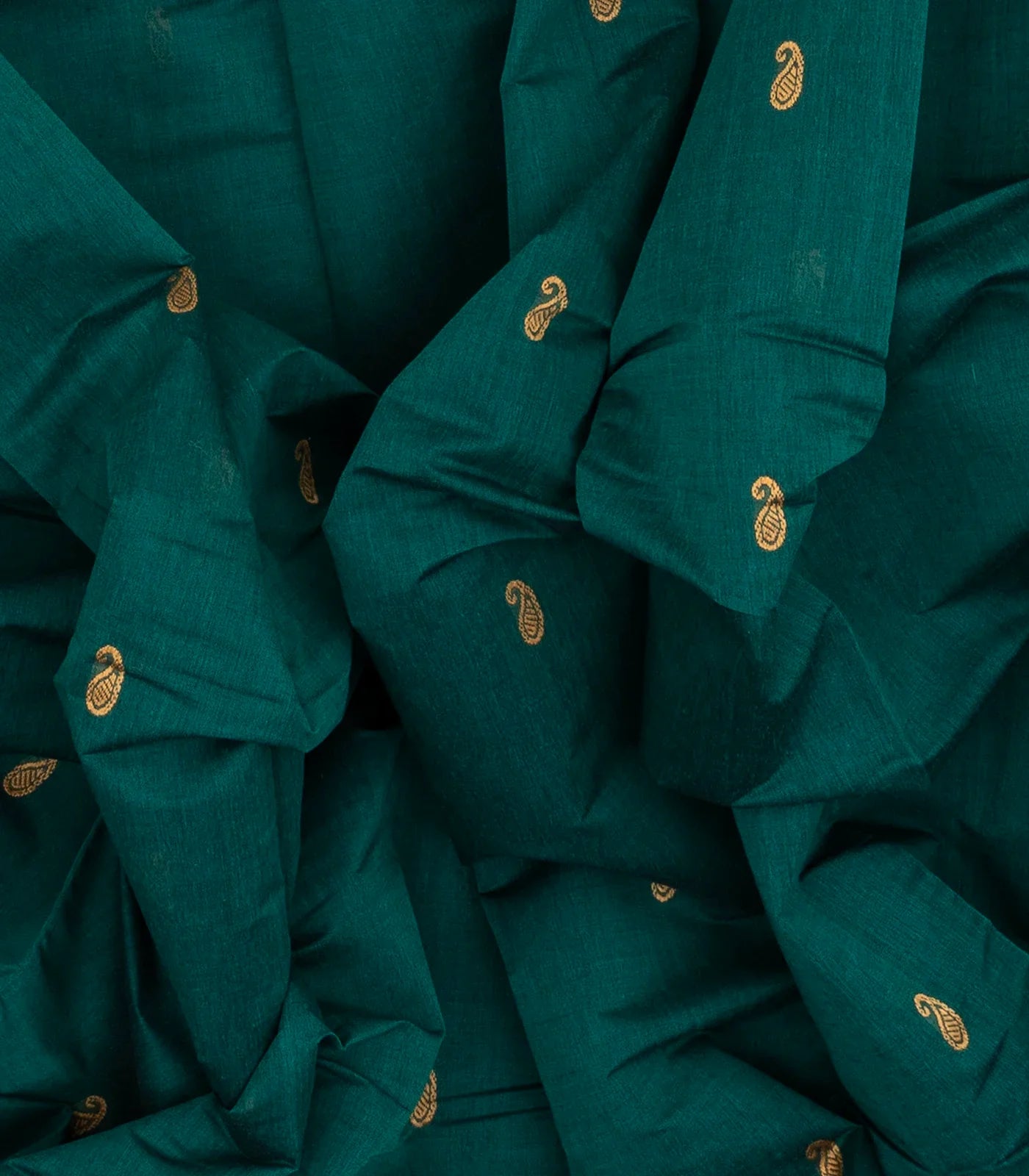 Cyan Handloom Kanchi Cotton Saree With Mango Buttas