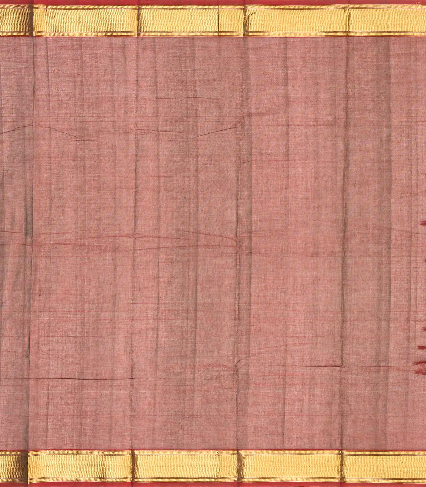 Brown Handloom Kanchi Cotton Saree With Annam Buttas