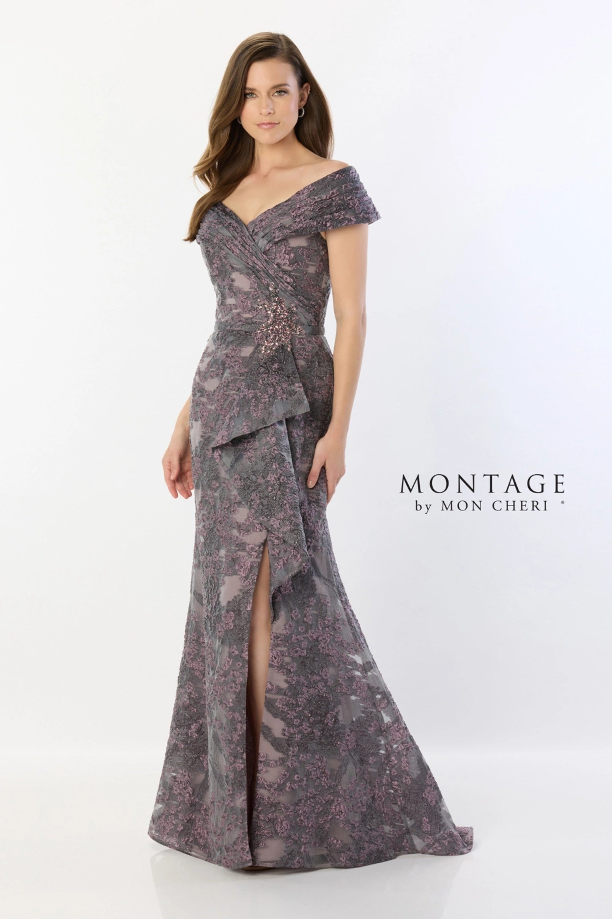 Montage M524 Long Formal Beaded Ruffle Evening Dress
