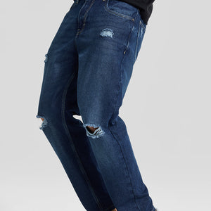 Navy Distressed Baggy Fit Jeans