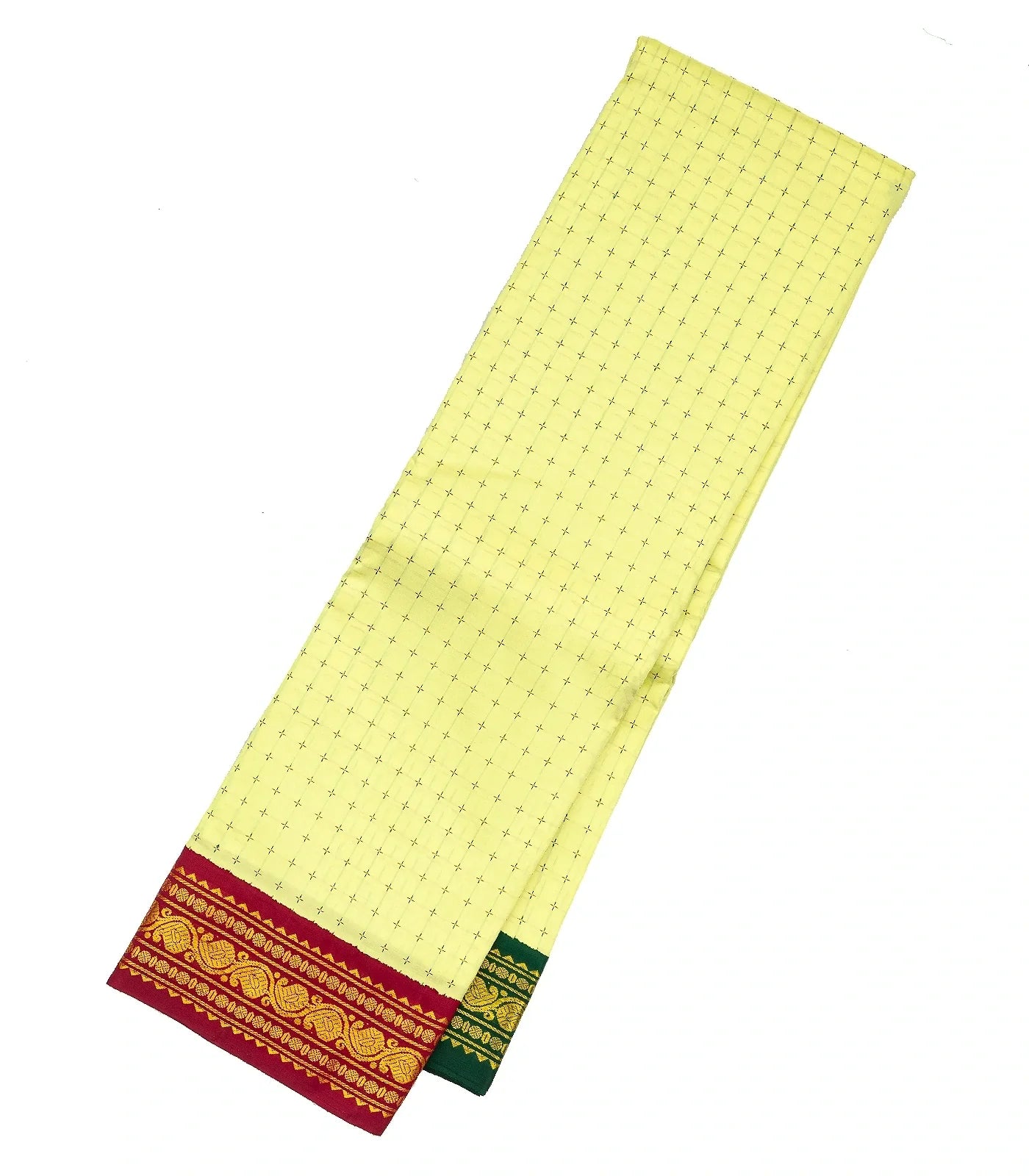 Mint Green Handloom Kanchipuram Korvai Silk Saree With Broken Checks