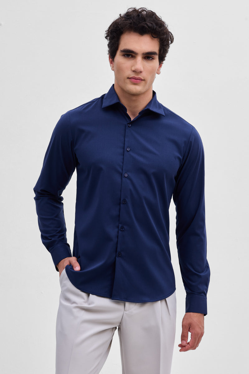 Navy Slim Fit Stretch Shirt