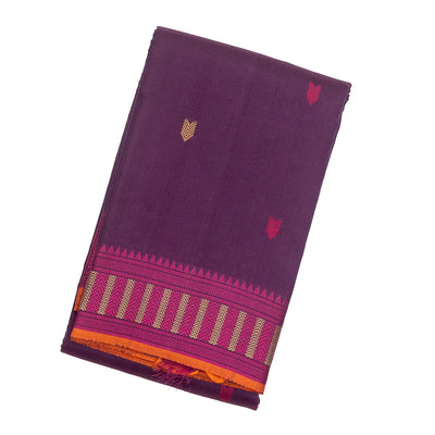 Purple Handloom Kanchi Cotton Saree With Vanki Motifs