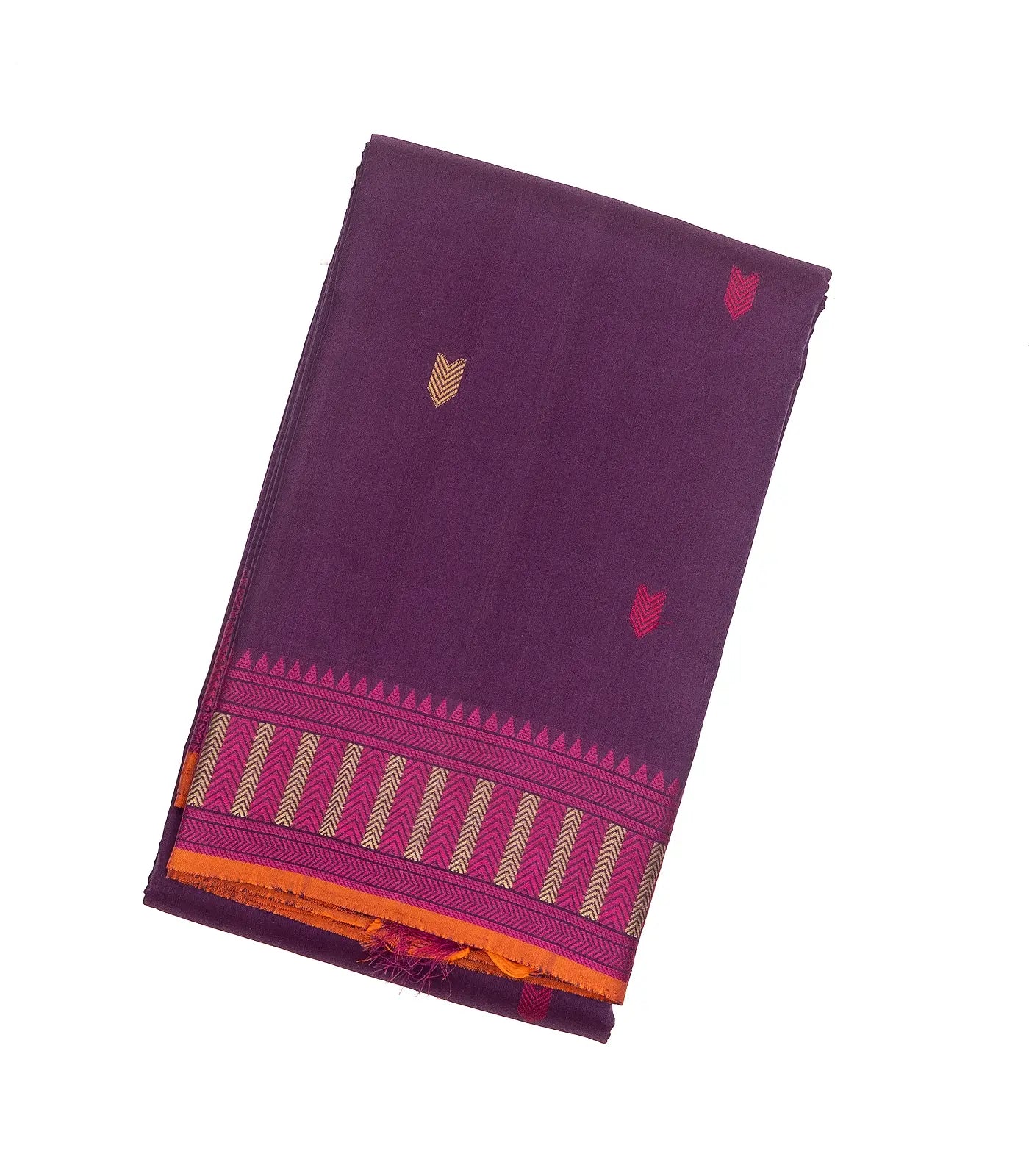 Purple Handloom Kanchi Cotton Saree With Vanki Motifs