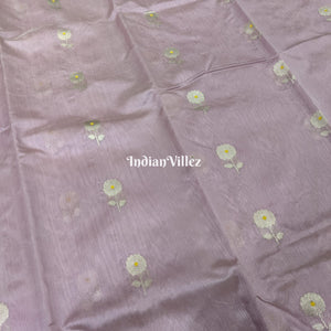 Onion Color with Flower Design Chanderi Pure Katan Silk Saree