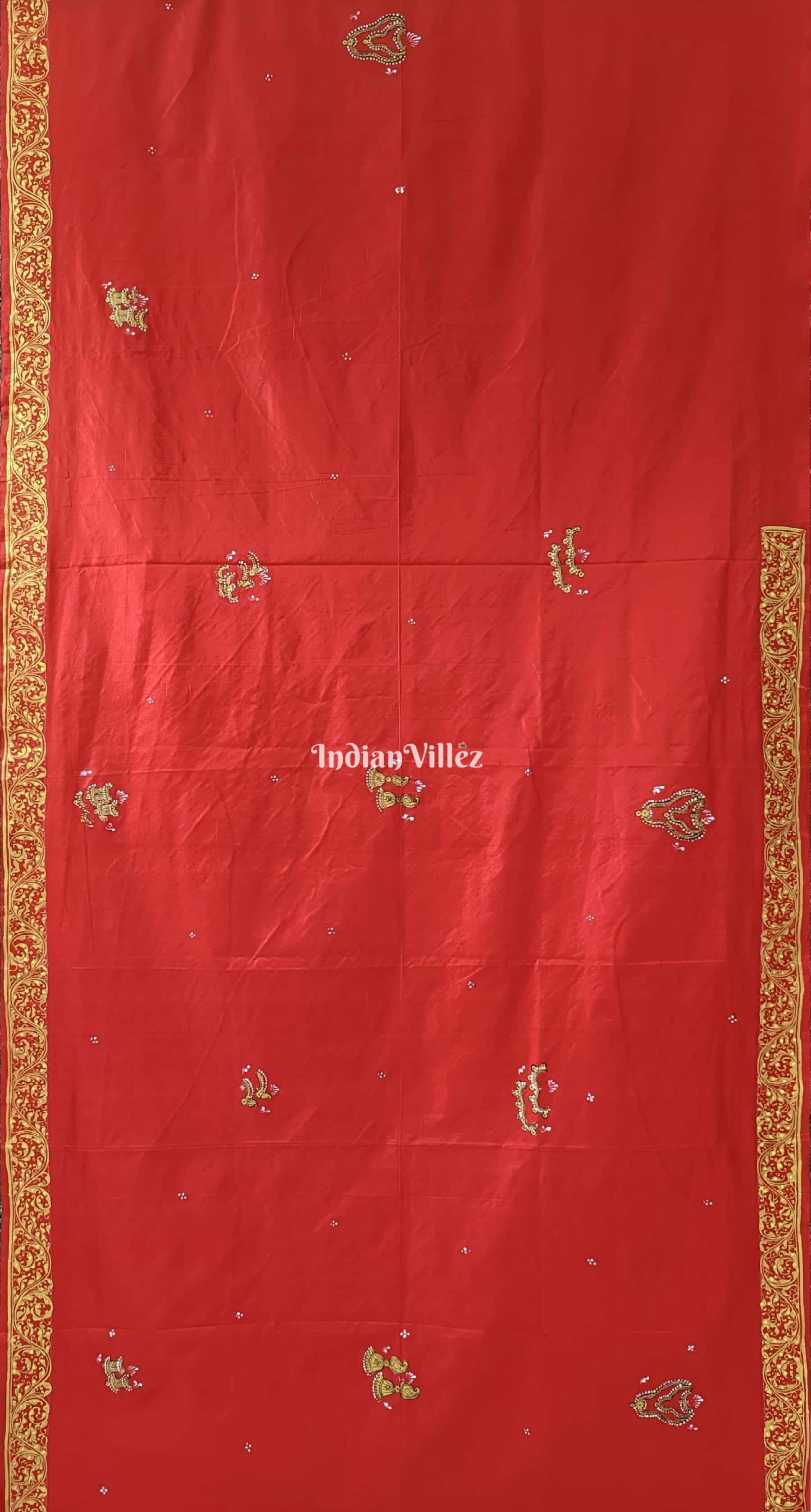 Red Sringar Raas Hand-Painted Pattachitra Saree