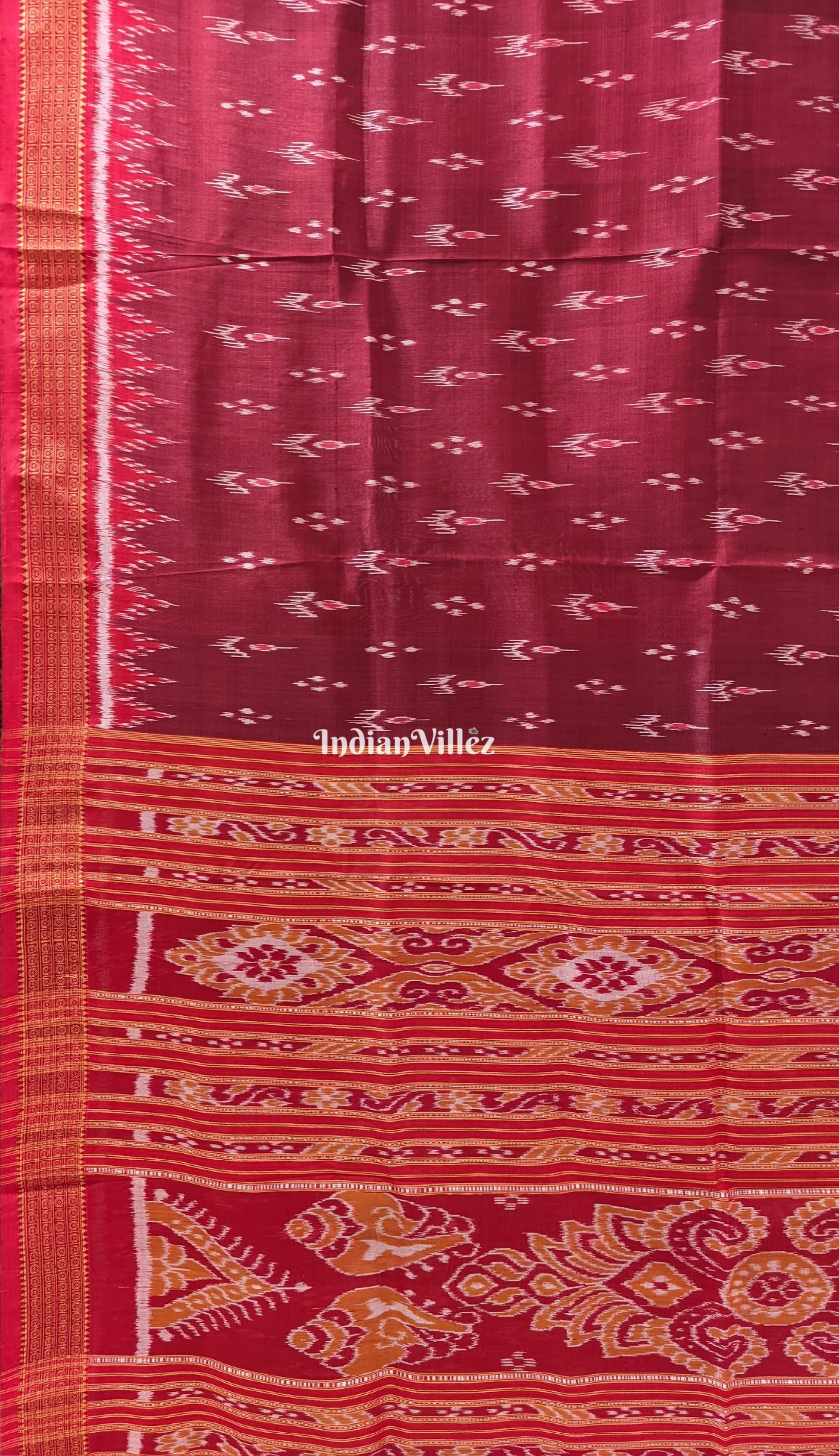 Maroon Red Mayur Chandrika Odisha Ikat Khandua Silk Saree