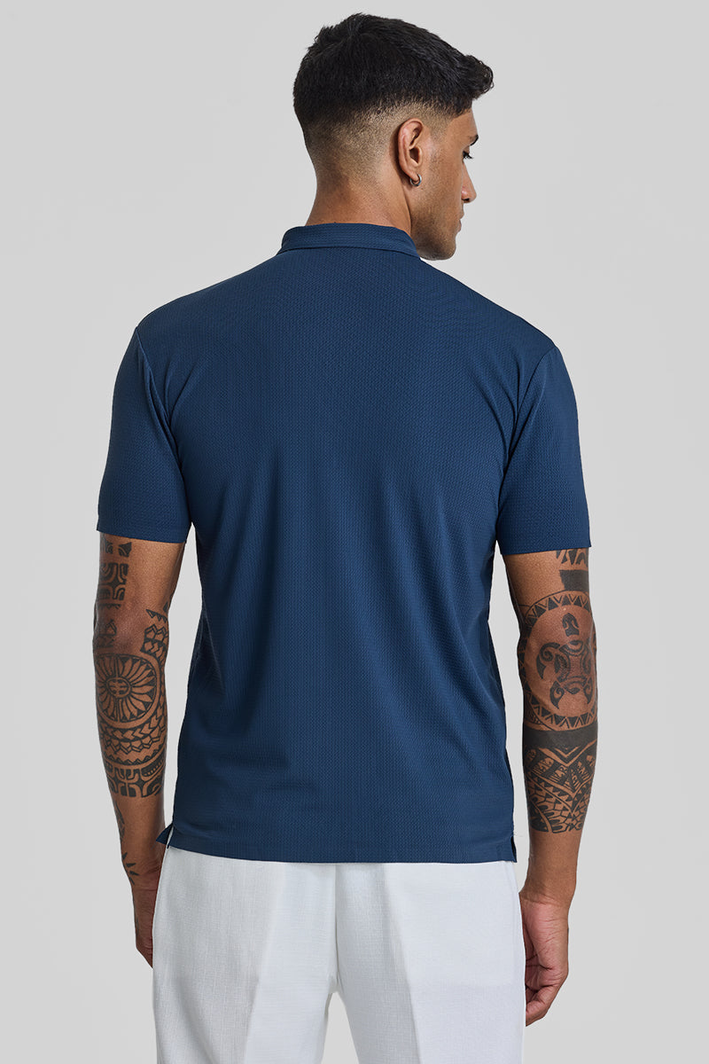 Dark Blue Textured Polo T-Shirt