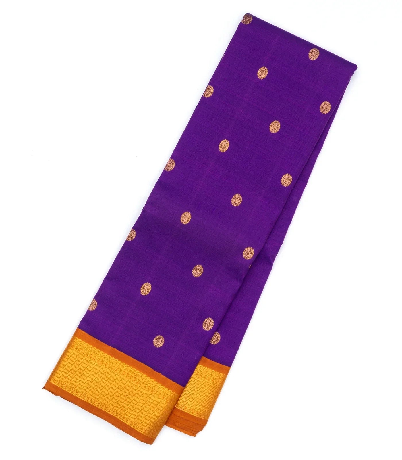 Purple Handloom Kanchipuram Korvai Silk Saree With Chakaram Buttas