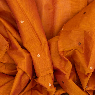 Orange Handloom Village Cotton Saree With Plus Buttas