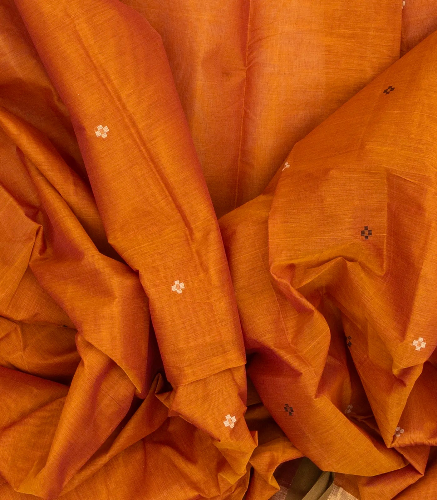 Orange Handloom Village Cotton Saree With Plus Buttas
