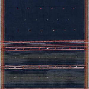 Midnight Blue Handloom Bhujodi Cotton Saree With Bhujodi/Kutch style Buttis