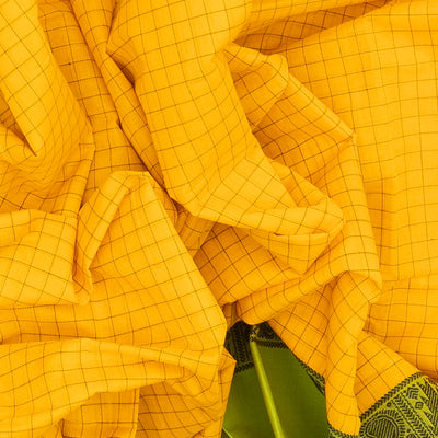Yellow Handloom Kanchi Cotton Saree With Green Border