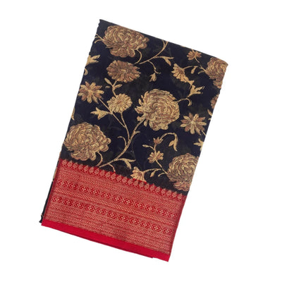 Midnight Blue Woven Chanderi Cotton Saree With Contrast Border