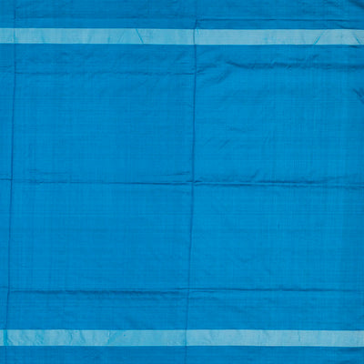 Maroon Handloom Ikat Silk Saree With Contrast Blue Border