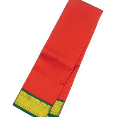 Red Handloom Kanchipuram Korvai Silk Saree With Green Border
