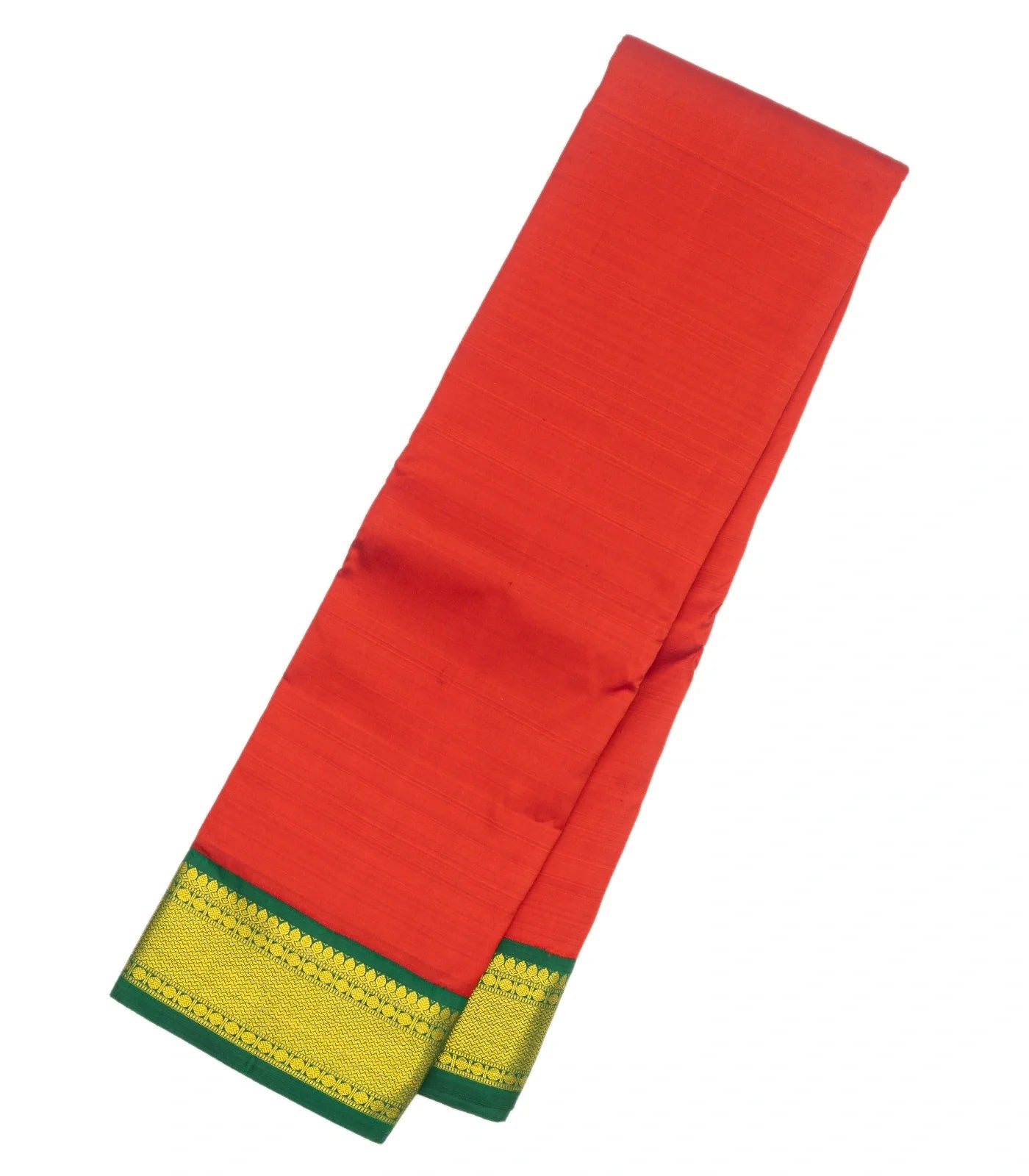 Red Handloom Kanchipuram Korvai Silk Saree With Green Border