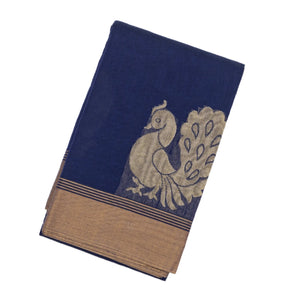 Dark Blue Handloom Rasipuram Cotton Saree With Annam Buttas