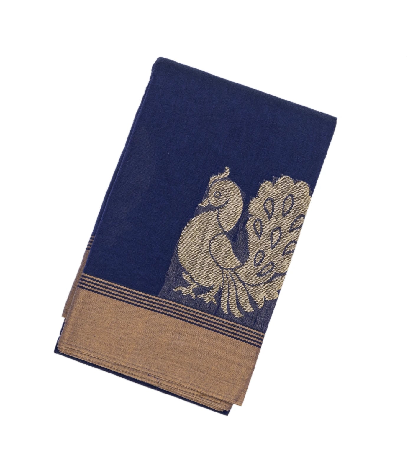 Dark Blue Handloom Rasipuram Cotton Saree With Annam Buttas