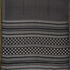 Black Woven Jaipur Cotton Saree And Printed Triangle Motifs