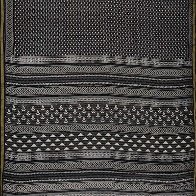 Black Woven Jaipur Cotton Saree And Printed Triangle Motifs