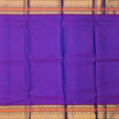 Peacock Blue Handloom Kanchipuram Silk Saree With Stripes & Diamond Motifs