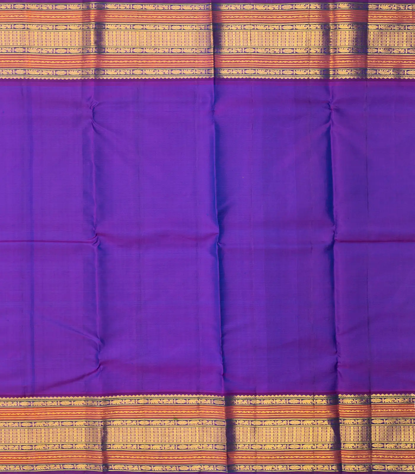 Peacock Blue Handloom Kanchipuram Silk Saree With Stripes & Diamond Motifs